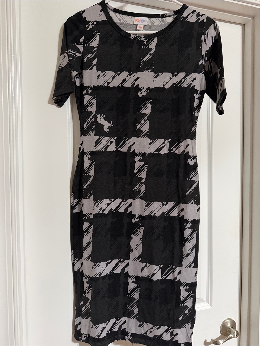 LuLaRoe Black and Gray Graphic Plaid Julia Midi Dress - XS